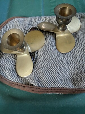 Vintage Brass Nautical Ship Boat Propeller Candlestick Candle Holder India