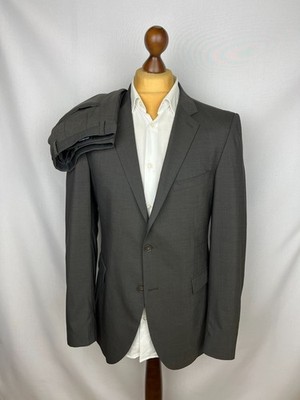 STRELLSON Solid Gray-Brown Wool Classic Slim-Fit 2 Piece Long Suit 40US50IT