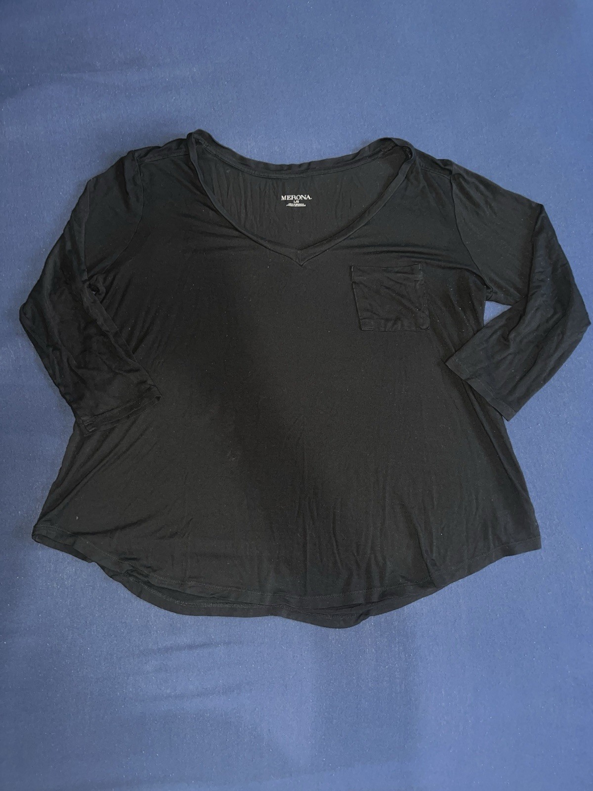 Merona Black V-Neck 3/4 Sleeve Pocket T-Shirt Women’s Size L