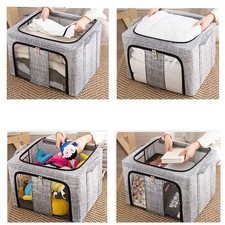 66L Clothes Storage box Dual Zip- Steel Frame,  Wardrobe Organizer  Closet Boxes