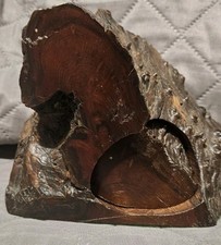 Vintage Burl Wood Redwood  Live Edge carved secret hidden drawer Trinket Box