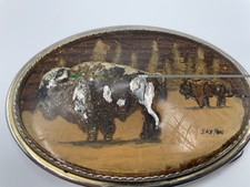 Vintage Bison Buffalo Enameled Belt Buckle USA The Beaver Buckle Co.