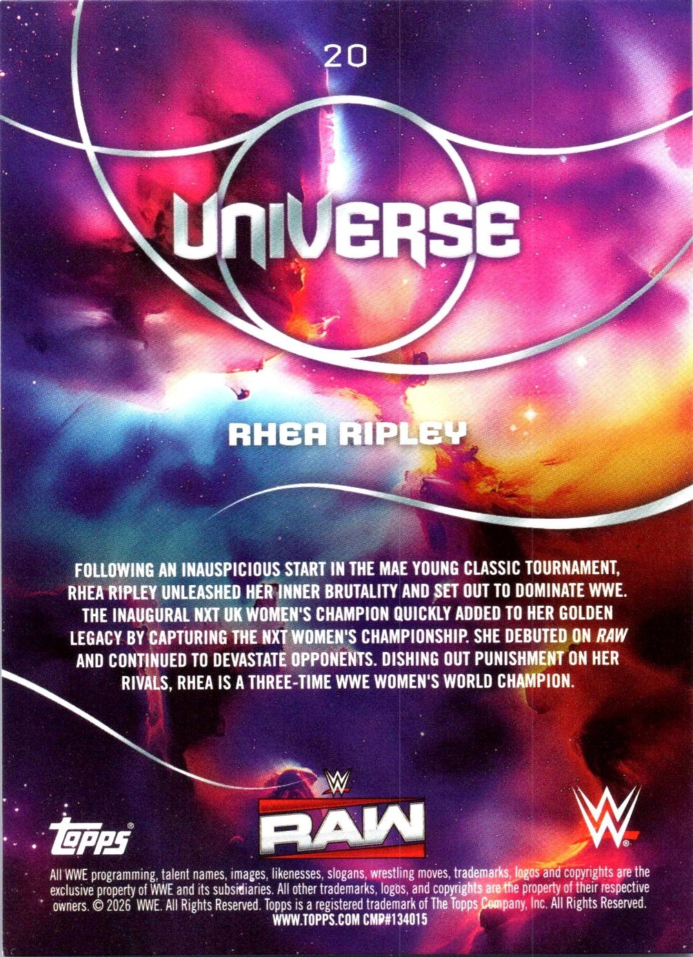 Rhea Ripley 2026 Topps Universe WWE #20 Base Trading Card view 2
