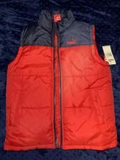 Puma Boys Puffer Vest Size Medium Red Navy Blue Sleeveless Jacket Youth 10-12