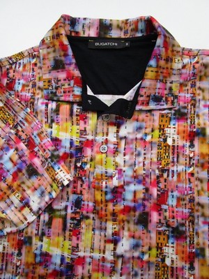 Mens Medium Bugatchi Polo Shirt SS City Lights mercerized cotton multicolor