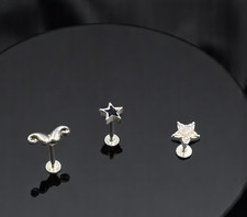 Set da 3 Piercing in Acciaio Chirurgico Asta con base piatta diametro mm. 1,2