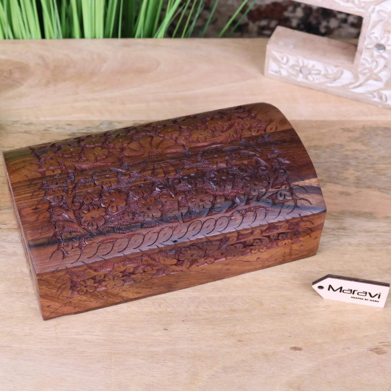 Aipur Sheesham Wood Carved Treasure Chest Box Storage Trinket Jewellery Gift