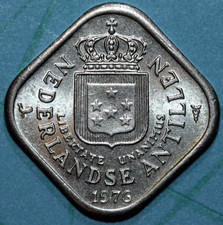 Netherlands Antilles 1976 5 Cents  Dutch, Crowned Shield-Foreign Coin 21.3mm
