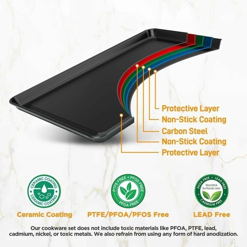 Nutrichef 8 peças. Conjuntos de panificação empilháveis de aço carbono - Revestimento antiaderente (preto) - Imagem 3 de 4