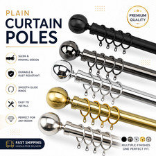 Extendable Eyelet Metal Curtain Pole 28mm Rail With Finials Rings Rod Fittings