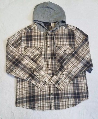No boundaries Men's long sleeve hooded flannel shirt 3XLARGE BROWN BLACK plaid