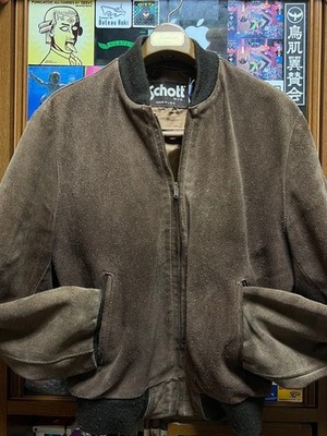 Schott Vintage Brown Suede Leather Bomber Jacket M USA 80s/90s Excellent