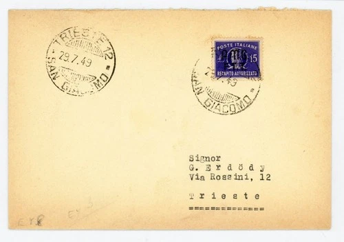 [ITALY] Trieste 1949 Cover 15l Scott EY3