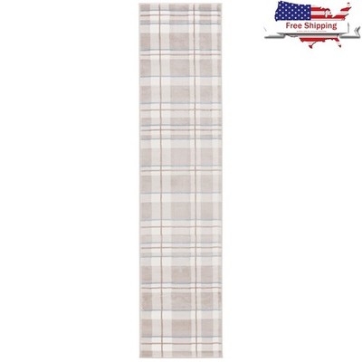 Plaid Runner Rug Indoor Non-Slip Modern Home Decor Durable Easy-Care 2'3''x8' New