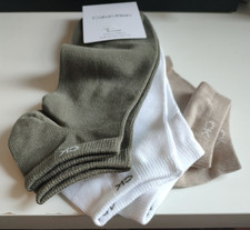 Image of Calvin Klein 3 Pairs Sneaker Socks Men's White Olive Beige UK 9-11 BNWT CK Logo