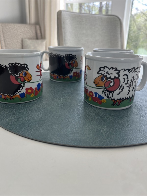 Vintage Gubor Studio Fischer & Fischer ceramic mug Set 4 Black And White Sheep