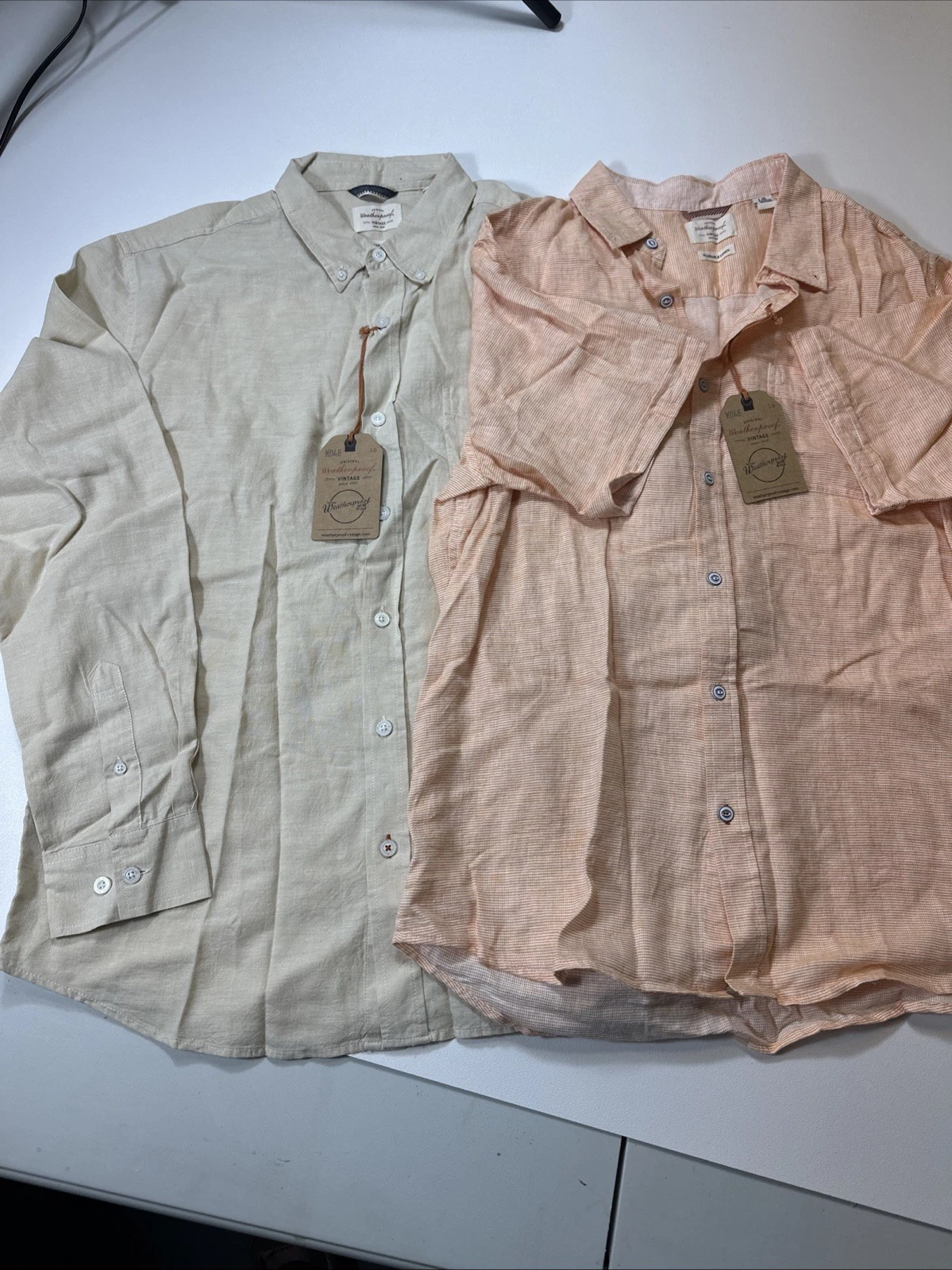 Weatherproof Original Men’s Large Washable Linen Button Down Shirts, Lot Of 2