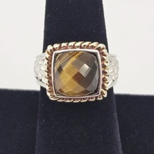Sterling Silver Two Tone Faceted Tiger s Eye Statement Ring Size 7 - 9.3g