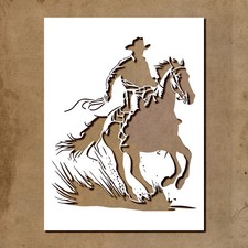 Cowboy Riding Galloping Horse Wall Art Reusable Stencil - StencilAir