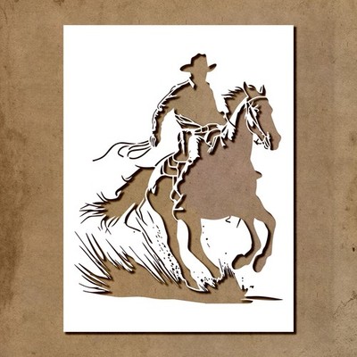 Cowboy Riding Galloping Horse Wall Art Reusable Stencil - StencilAir