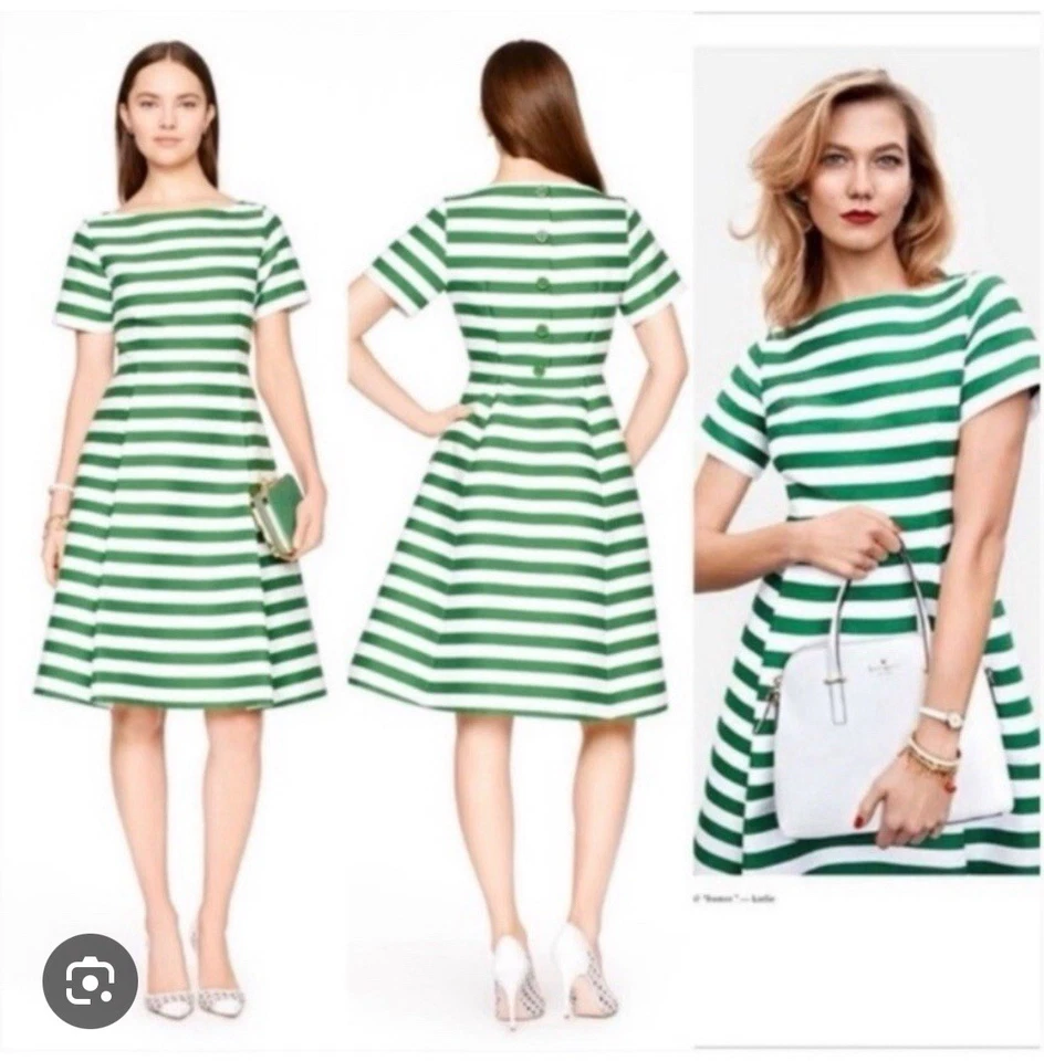 Vestido JackieO Kate Spade Rayas Verde y Blanco Talla 8 (se ajusta como 4) Nuevo sin Etiquetas Foto 3 de 4