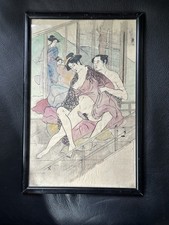 Japanese Shunga Erotic Ukiyo-e Woodblock Style Print Framed Art
