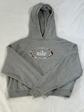 Nike Hoodie Medium Gray Floral Oval Logo Pullover Sweatshirt Streetwear