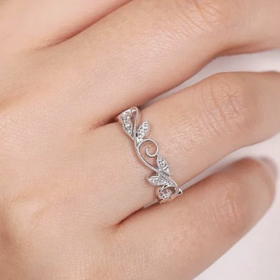 Gabriel & Co 14k White Gold Diamond Stackable Floral Vine Scrollwork Band $1650