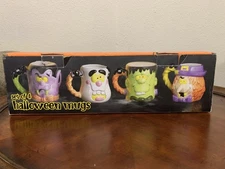 JC Penney Halloween Coffee Mugs 18 oz Set of 4 Frankenstein Dracula Ghost NIB