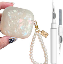 Cute Glitter Case for Gen 4 Wireless Earbuds Pearl Keychain Cleaning Pen Decor