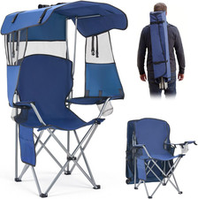 Camping Chair with Canopy Shade, Folding Beach Chair with Canopy & Magazine Pock