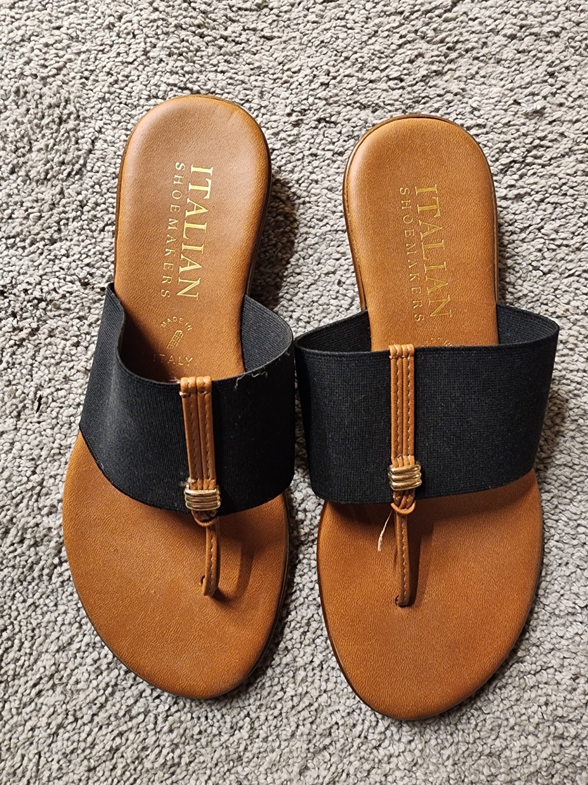 Italian Shoemakers Sandals Womens 8.5 Black Brown Thong Slip On Comfort Flat
