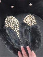 Charter Club Leopard Print Faux Fur Slippers Women's Size 9-10 Machine Washable