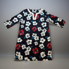 Talbots Artsy Tropical Large Dress Floral Hibiscus Beaded Neck Linen Hawaiian