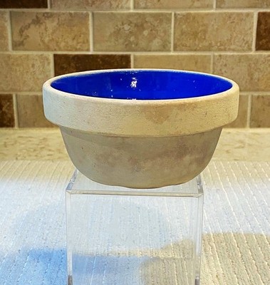 Antique Primitive Stoneware Pottery Blue Bowl #1 ~ 4 3/8'' D ~ Excellent