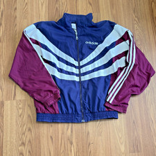 Vintage Adidas Track Jacket Men Small Blue Colorblock Zip 3 Stripes Athletic 90s