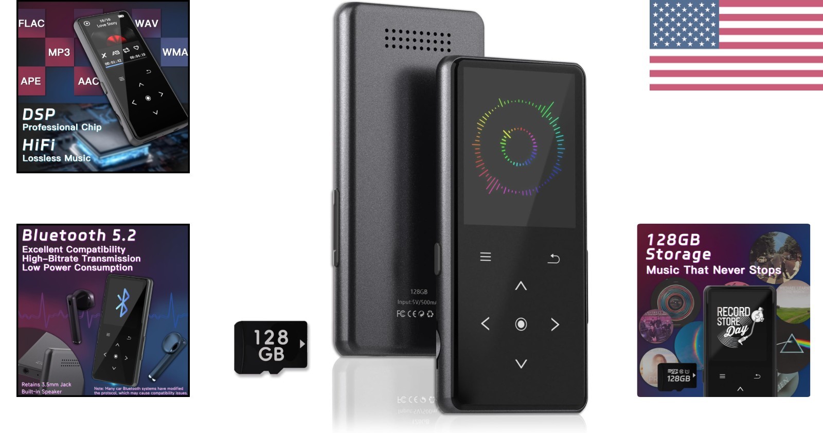 128GB MP3 Player with Bluetooth, Portable Music Player with Built-in Speaker,...