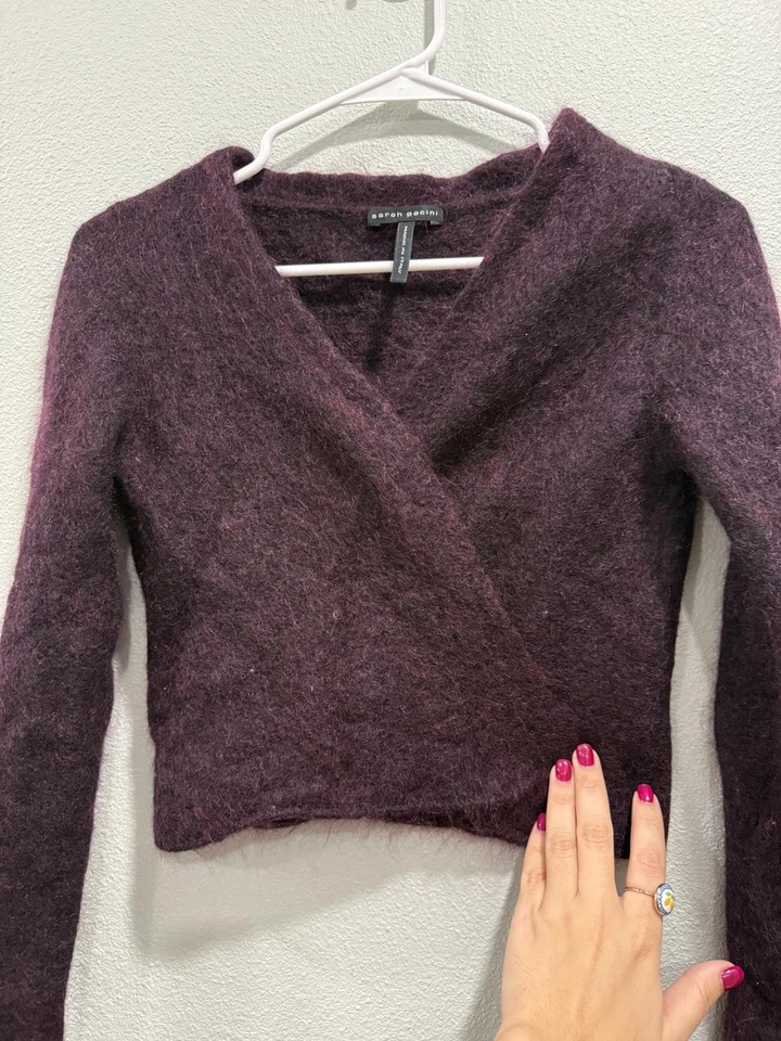 Cardigã Designer Sarah Pacini Mohair Lã Merino (Borgonha), Feminino Pequeno  - Imagem 2 de 4