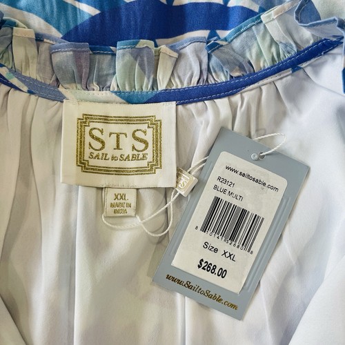Sail To Sable Größe XXL Mohn Rüschen Ausschnitt Stufenkleid blau bunt neu mit Etikett $ 268 - Bild 11 von 14