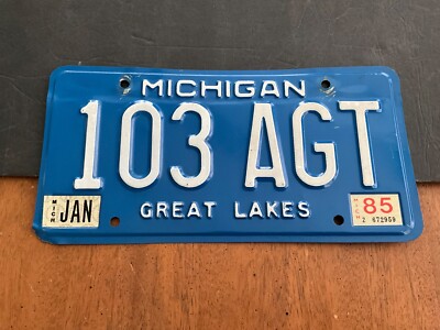 1985 Michigan License Plate Tag 103 AGT