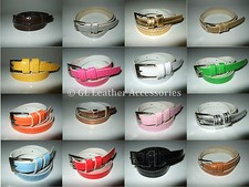 Ladies Girls Womens Shiny Skinny Thin Faux Leather Waist Belt 18 Colors