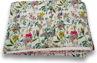 Floral Kantha Quilt Indische Handarbeit Tagesdecke Überwurf Baumwolle Gudari ...