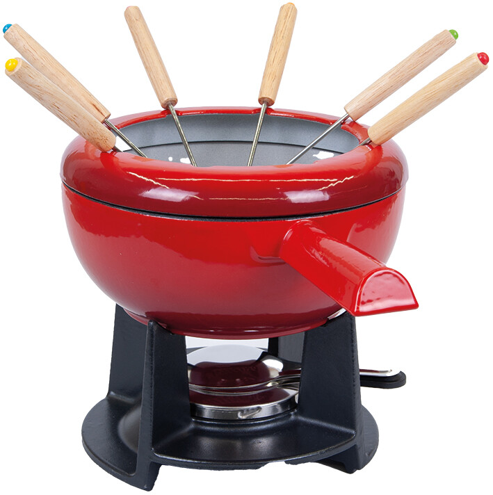 FondueSet 20 cm Gusseisen rot mit 6 Fonduegabeln