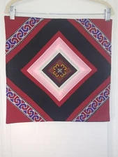 Vintage Boho Hand Stitched Cross Stitch Black Zippered Pillow Cover 16x16 