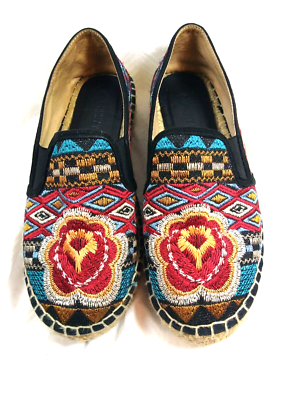 Johnny Was espadrille shoes, Black Floral Embroidered sz 37