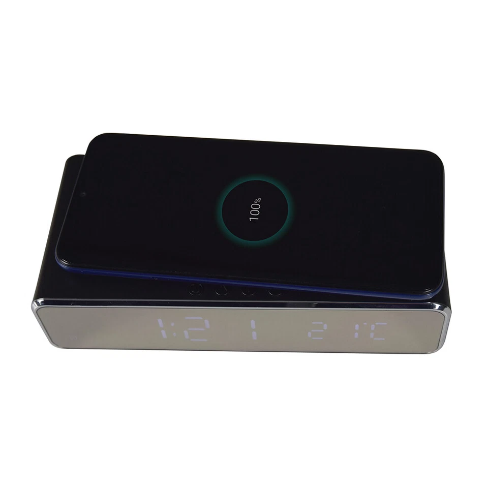 Recarga: reloj despertador digital inalámbrico de carga rápida cabecera negro dormitorio Foto 3 de 4