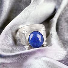 Lapis Lazuli Gemstone 925 Sterling Silver Ring, Blue Band Ring, Gift For Lover.