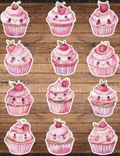 Strawberry Cupcake Die Cut Vinyl Stickers Set Scrapbooking Laptop WaterBottle