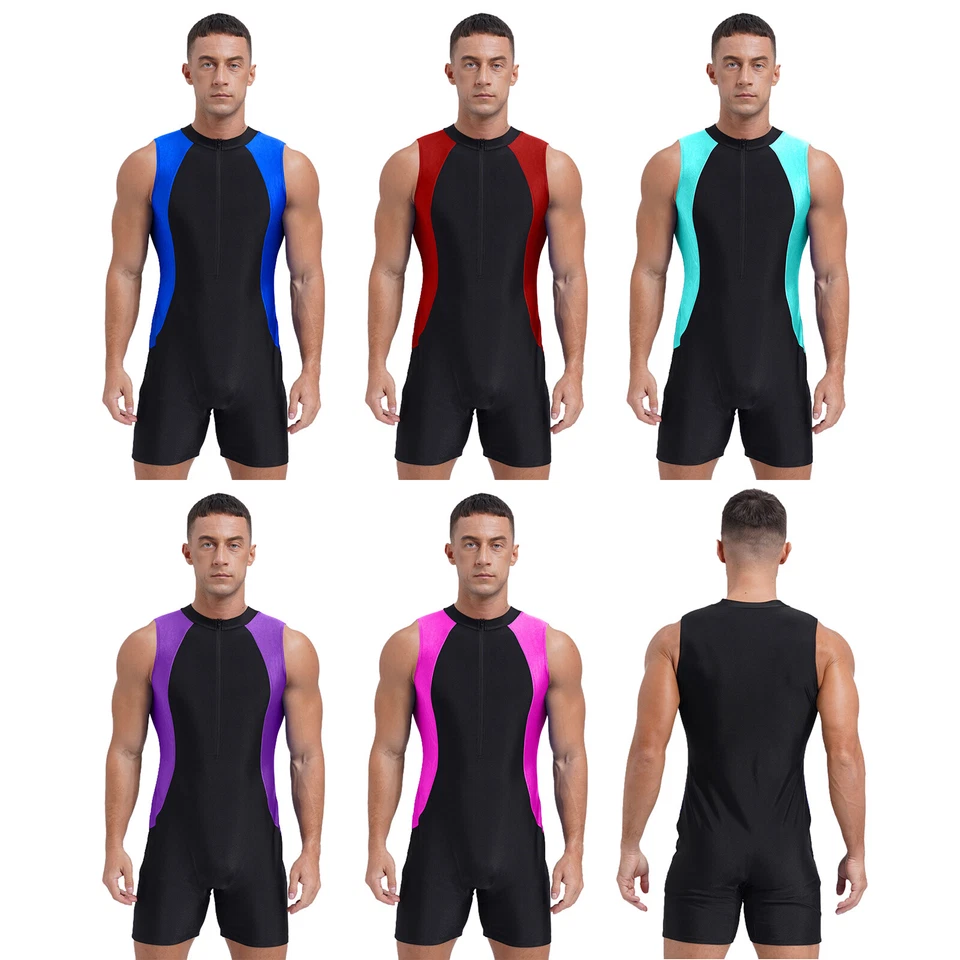 Herren Ärmellos Badeanzug Einteiler Sport Body Kurze Overall Zipper Schwimmanzug - Bild 3 von 3
