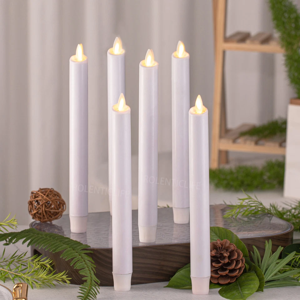 Luminara LED sin llama parpadeante batería velas cónicas temporizador blanco conjunto de 2 4 6 Foto 3 de 4
